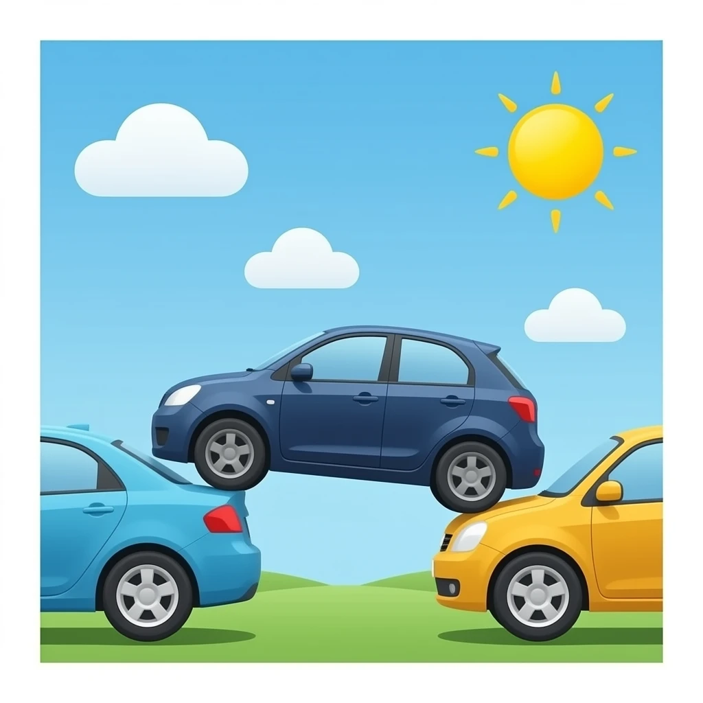 Now make it upside down in between two other cars emoji