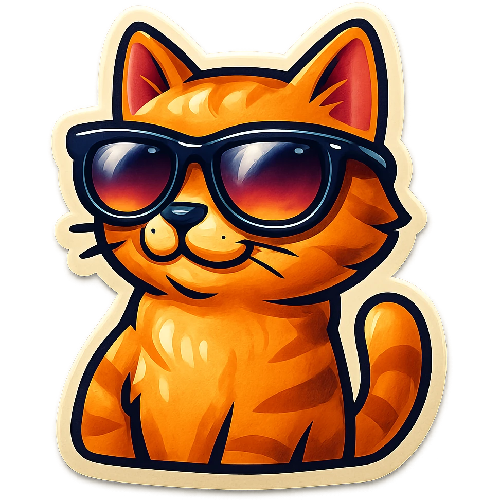 cool cat with oversized sunglasses, sticker style, vibrant and fun emoji