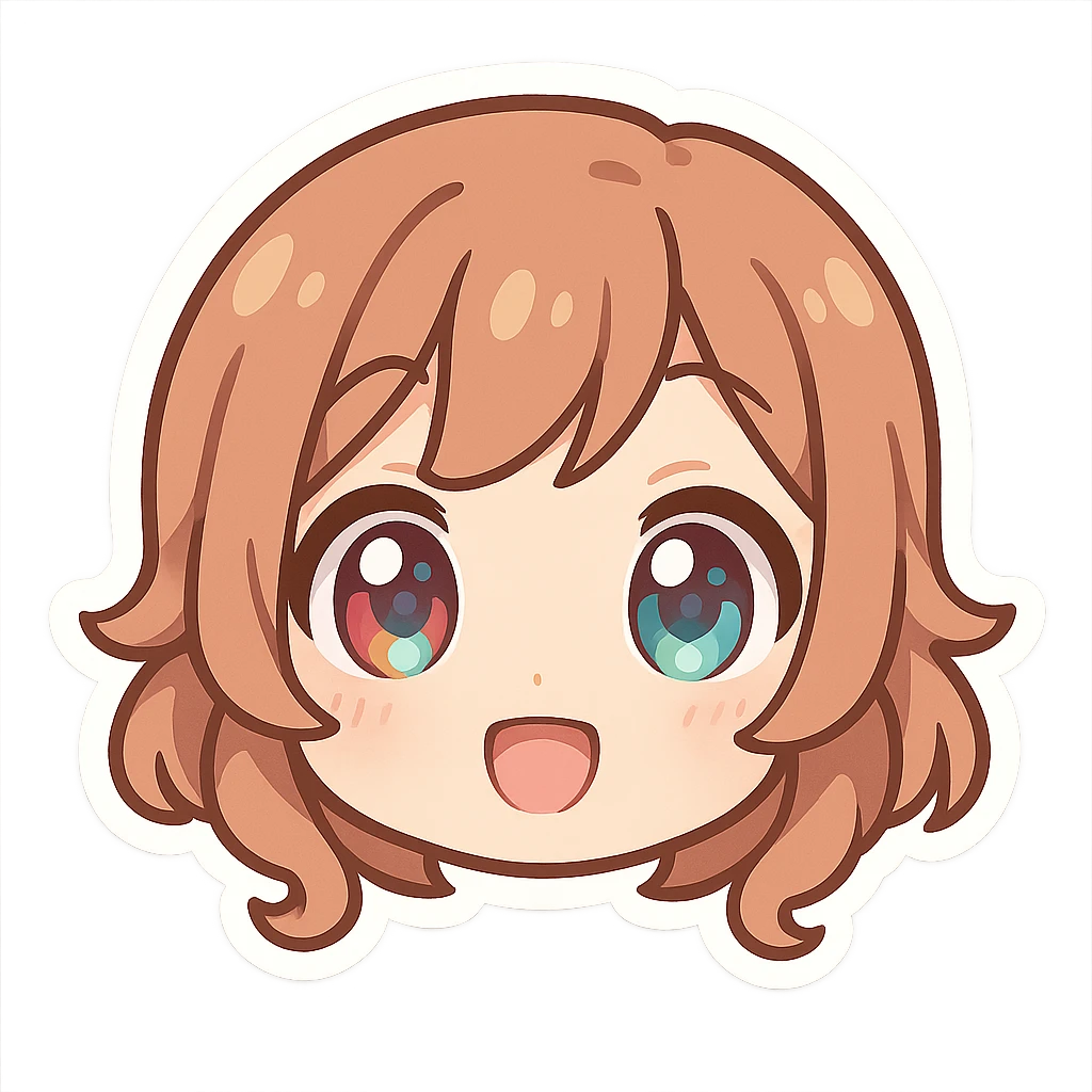 chibi anime face, colorful icon, big eyes, cute expression, outlined, no background emoji