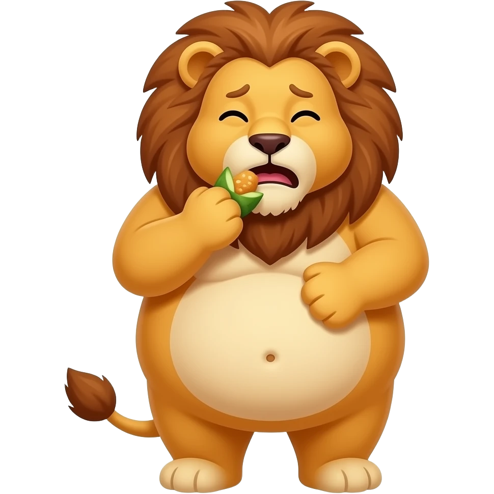 Make this Lion fat,make her eat until she is about to pop,she has a tummy ache,A bellybutton. emoji