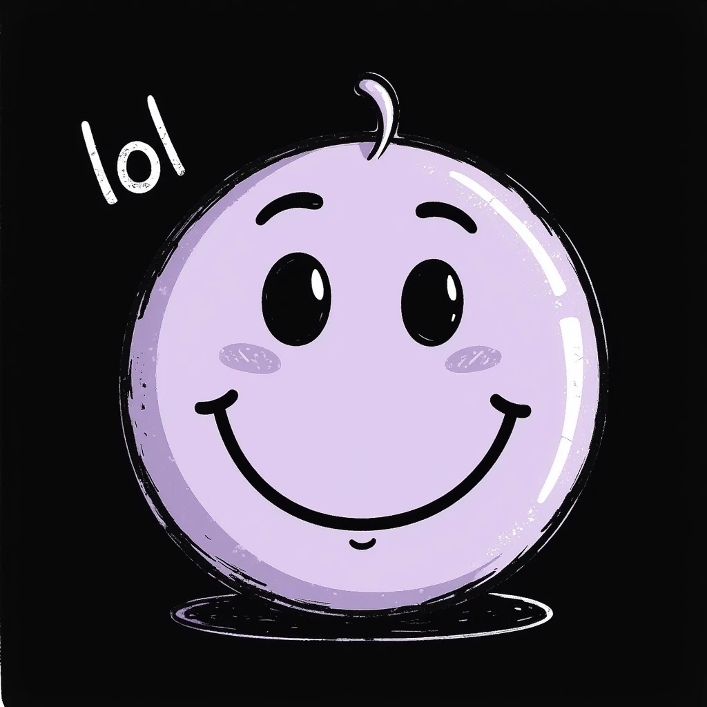 soft lilac smiley face with a small 'lol' in playful handwriting above, chalk-style, rough doodle-like texture, pastel chalk on a dark surface, aesthetic and emotional, suitable for a Telegram channel emoji