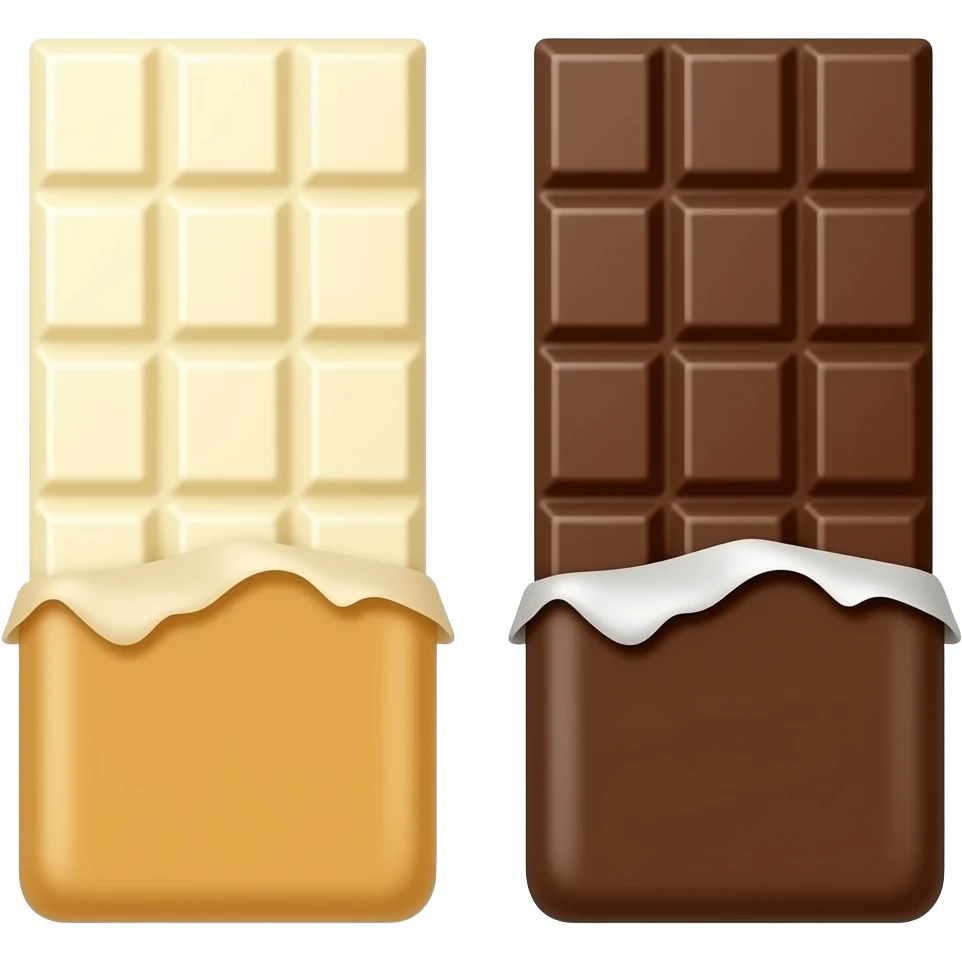​ألواح الشوكولاتة: يوجد لوحان، أحدهما شوكولاتة بيضاء والآخر شوكولاتة داكنة (بني). emoji