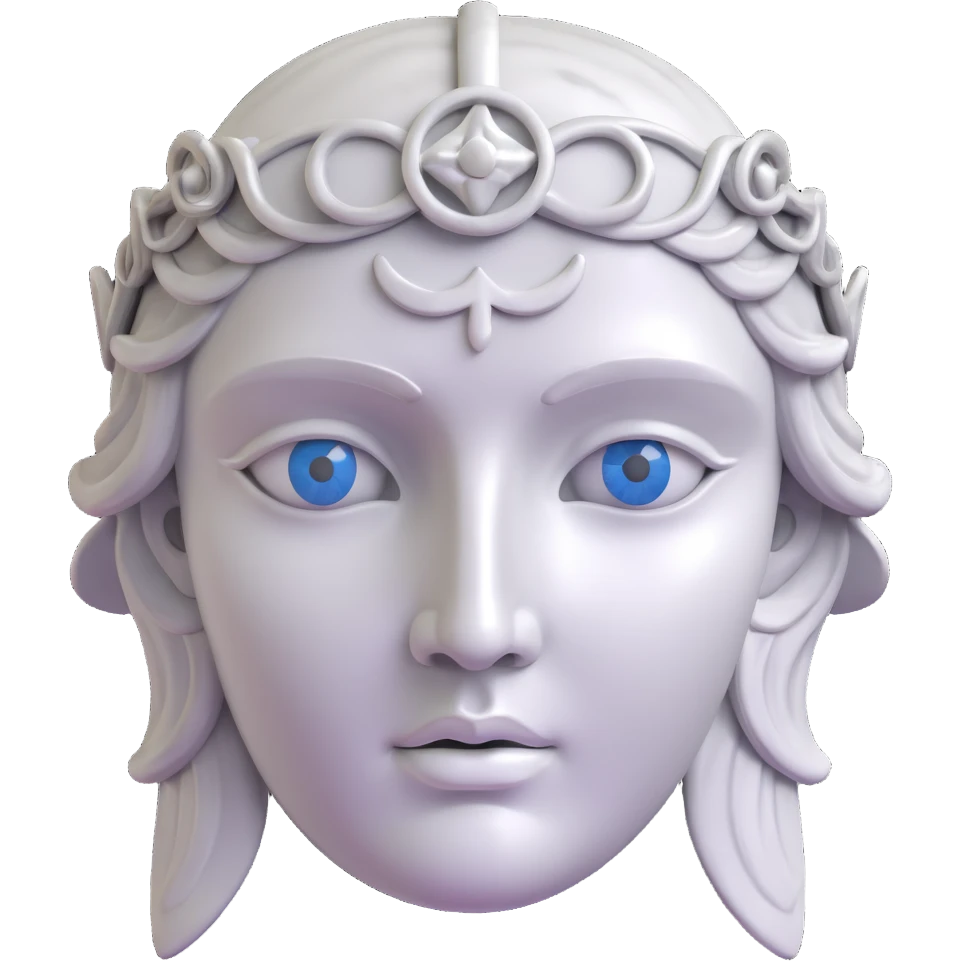 Make the colors silver and give the face a statue-like, marble texture, keeping the 3D close-up Athena style, with no background. emoji