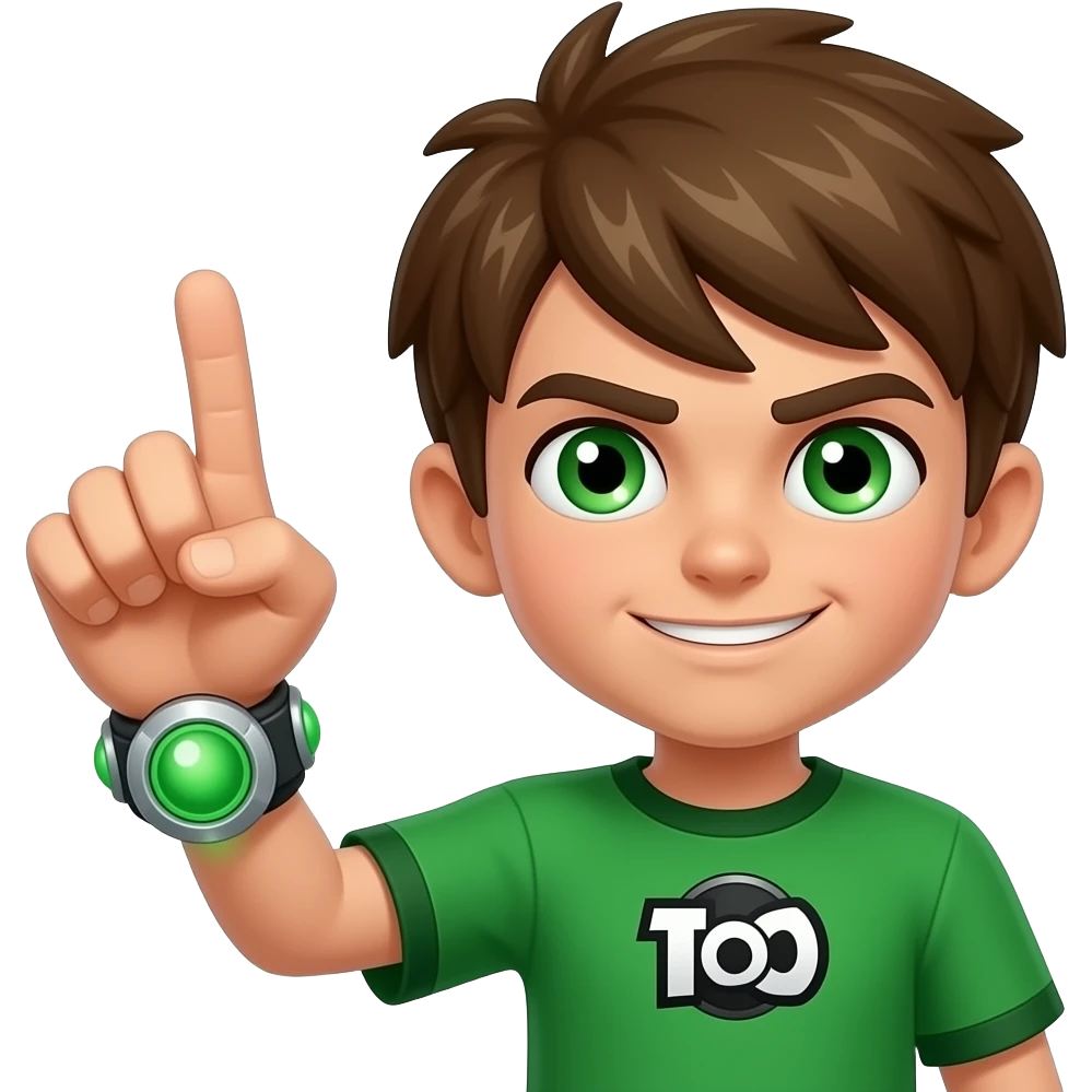 Ben. 10. Es. Un. Chico.  Con. El. Omnitrix. Hey. Lotine. En. Muñeca. Ojos. Verdes. Con. Wuen.  Y. El. Habulo. Max emoji