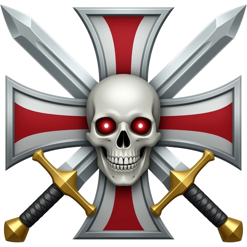 Templar cross with swords in middle and Skull with red eyes emoji