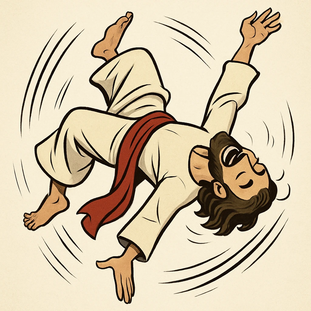 Stylized Jesus flipping backwards, motion lines, smiling, plain background emoji