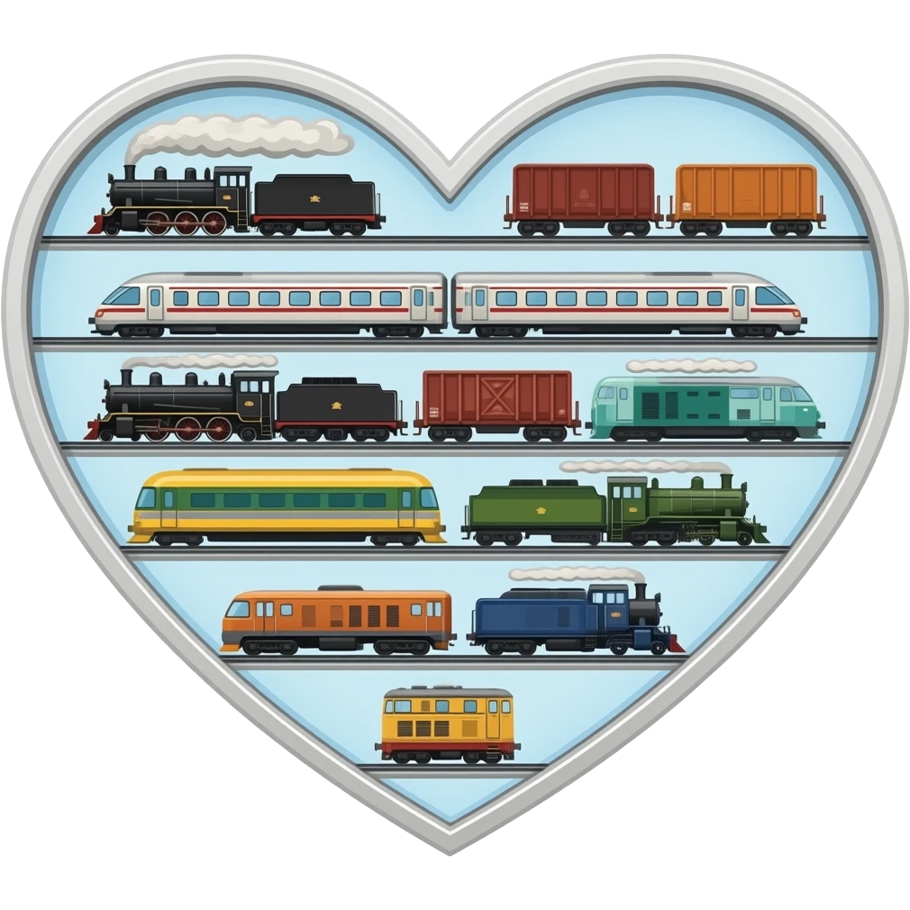 100 bullet trains steam locomotives freight trains diesel trains on a heart window emoji