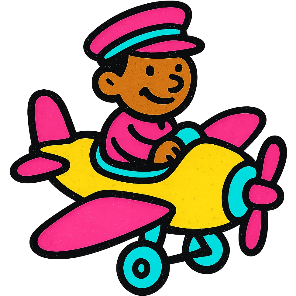brown male wearing a hat sitting on an aircraft, vibrant and clear, suitable for an emoji or icon emoji
