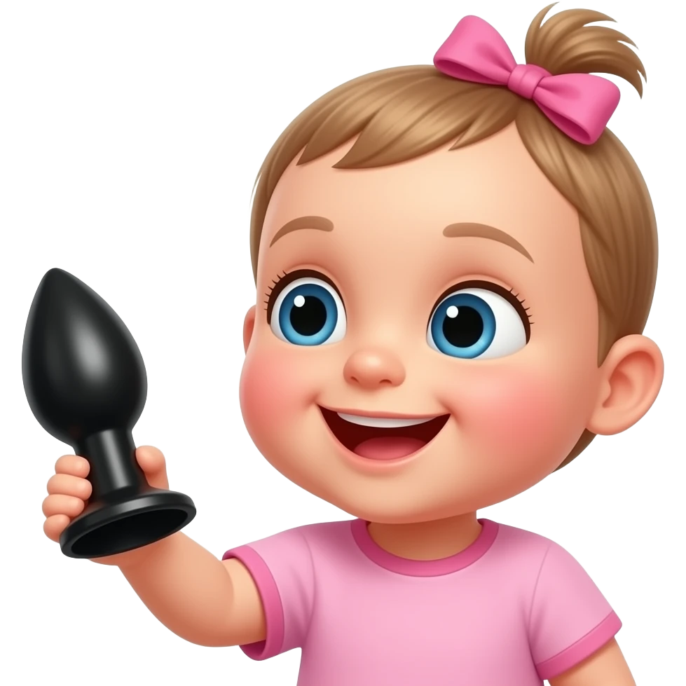 happy baby girl holding a black anal plug emoji