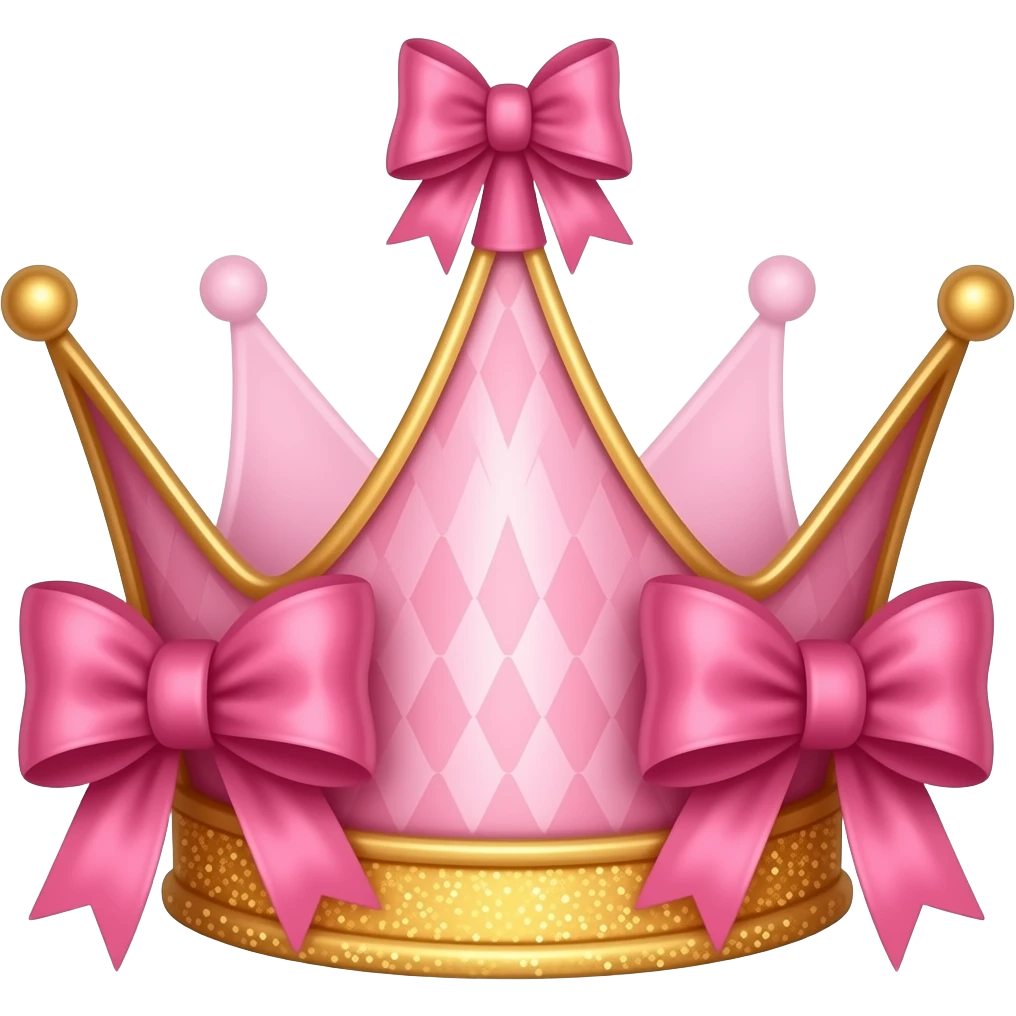 pink coquette cutesy crown hot pink with bows abd gold glitter magical emoji