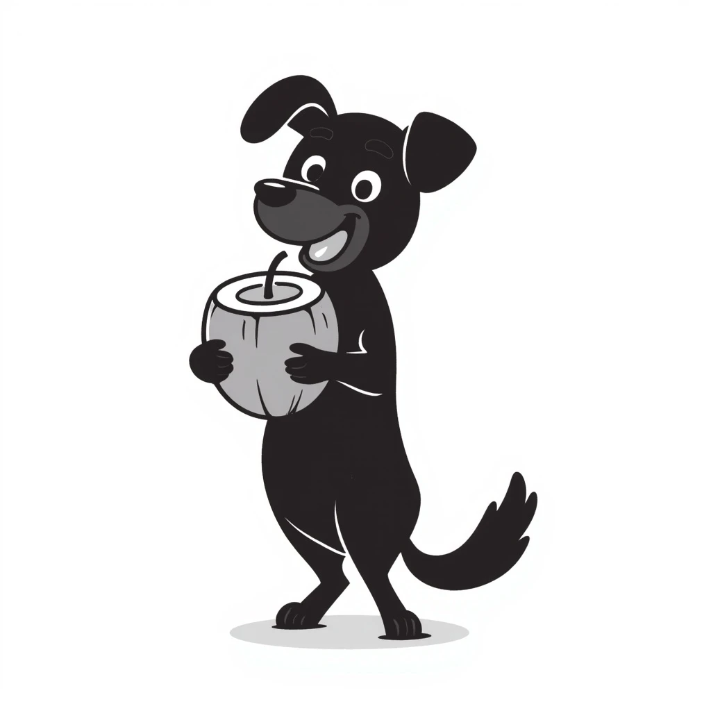 A dog holding a coconut emoji