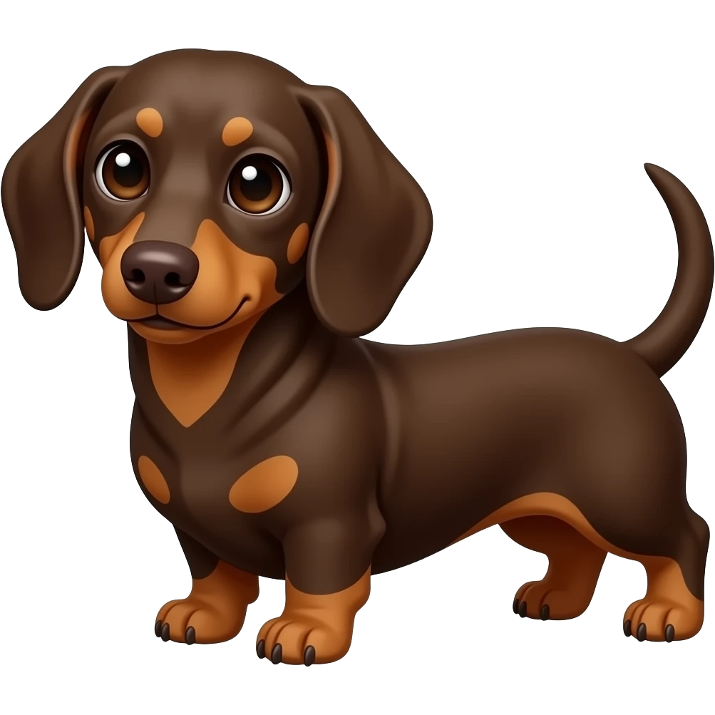 An American cream dachshund, but with a more dark auburn color and extremely faint looking tan points that blend in a bit;  big dark brown colored eyes and a pinkish brown nose emoji