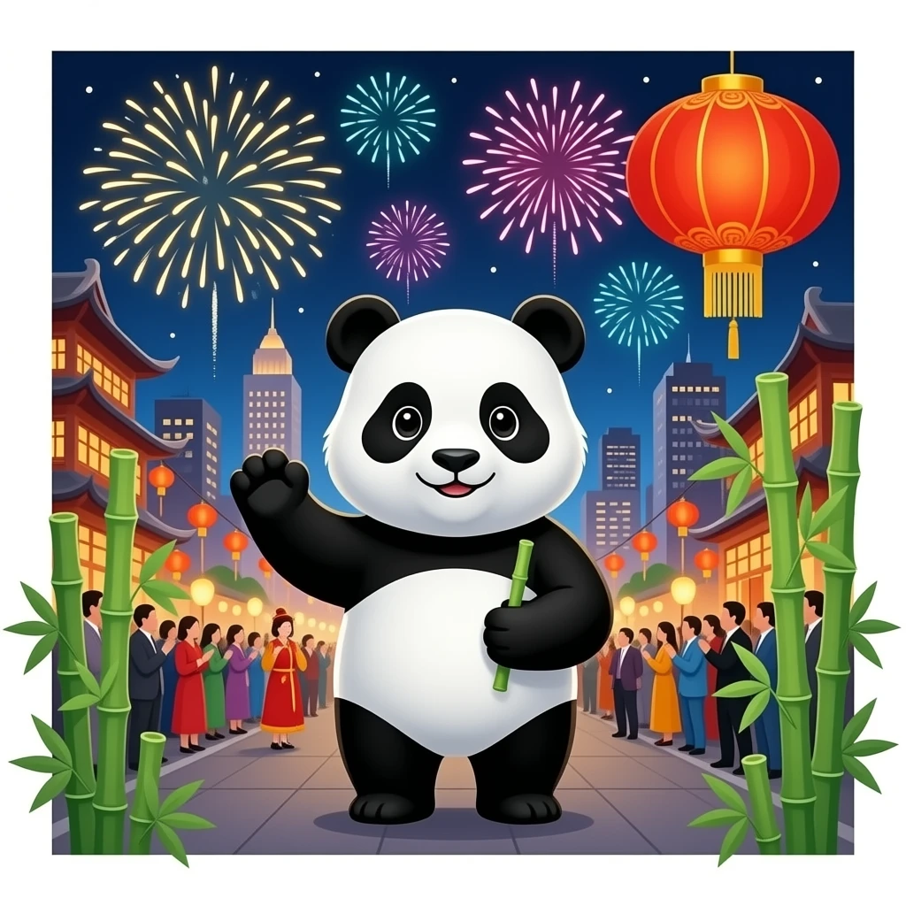 Chinese new year parade, fireworks, panda, and bamboo emoji