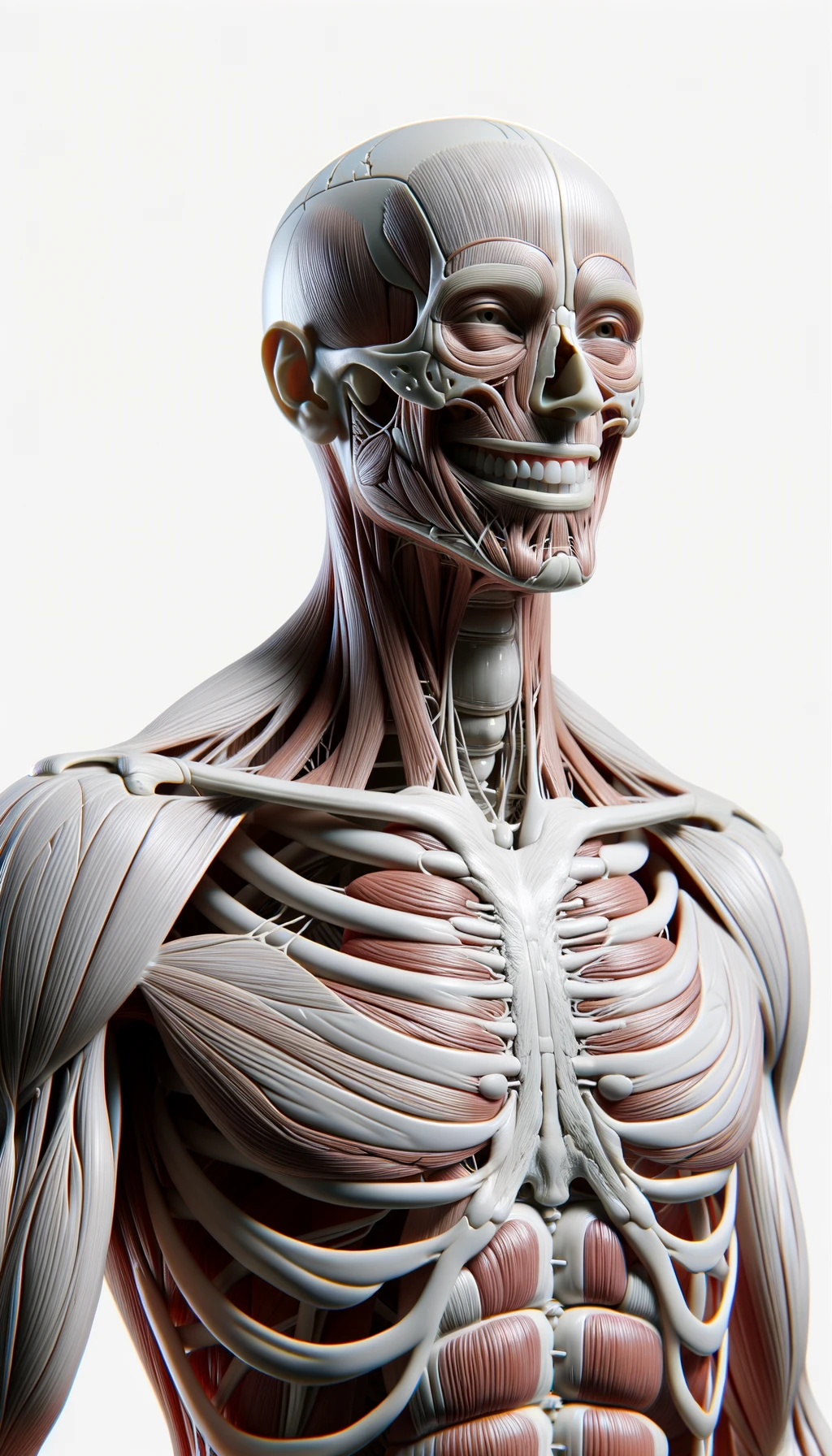 corpo umano anatomico a figura intera che sorride rilassato, iperrealistico 4k, isolato su sfondo bianco emoji