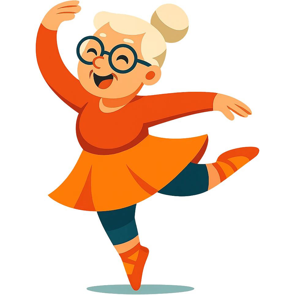 vibrant toon style grandma dancing ballet, energetic pose emoji
