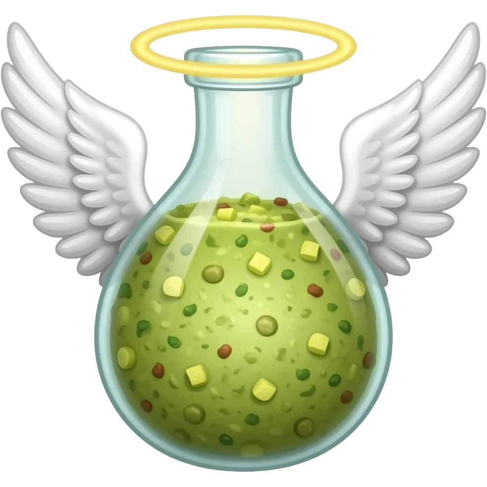 Guacomole with toga and angel halo and wings emoji