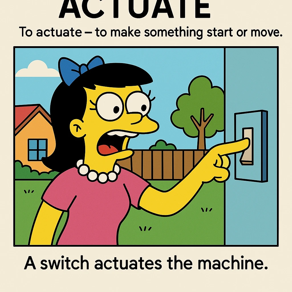 To actuate – to make something start or move.
A switch actuates the machine.
 emoji