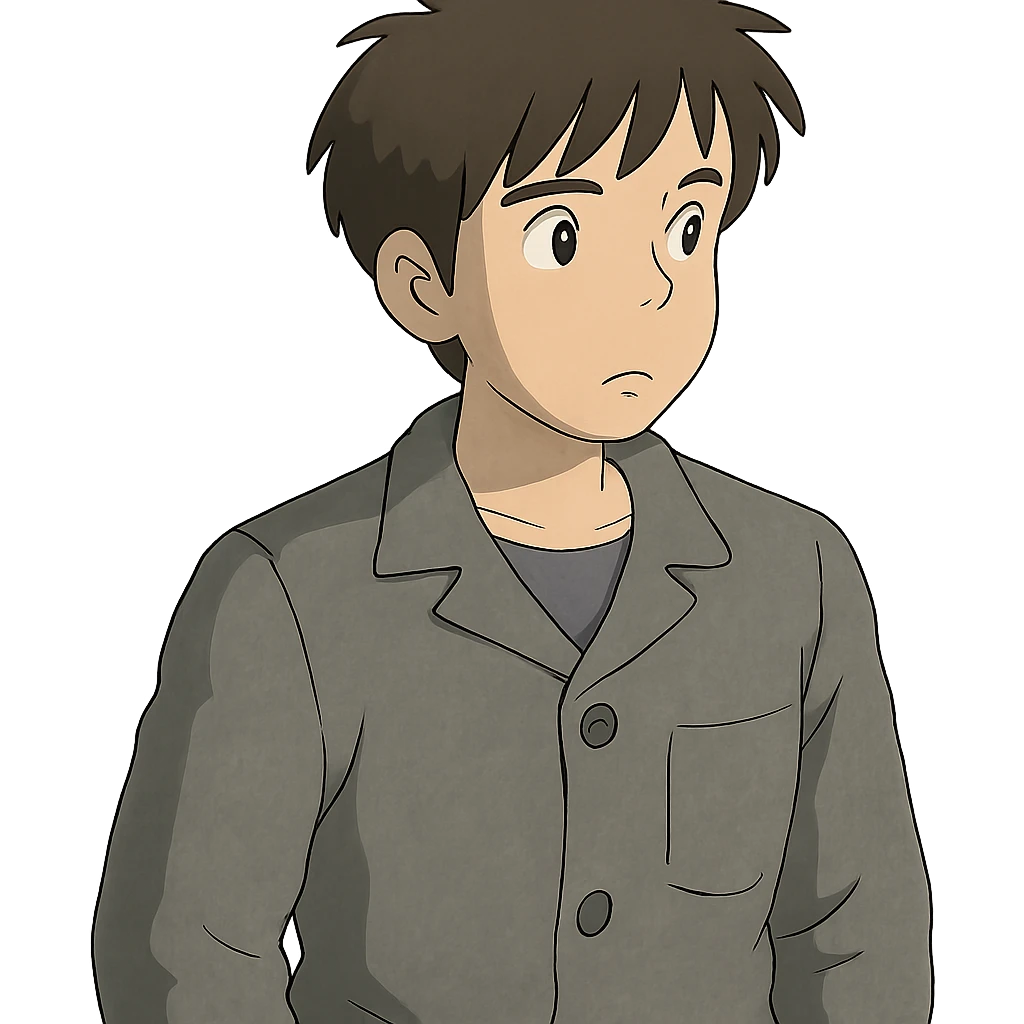 ghibli style grey jacket, color #8a8b8a, no background emoji