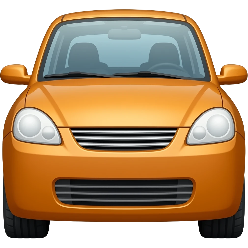 more like an emoticon. very simple and modern. front facing orange car emoji