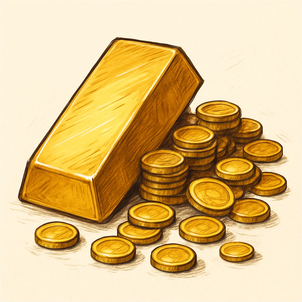 Сгенерируй мне такое золото на белом фоне, в чуть рисованном стиле, без надписей emoji