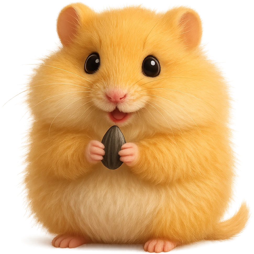 Make the gerbil much fluffier with extra soft fur, keeping the sunflower seed and tiny paws, no background. emoji