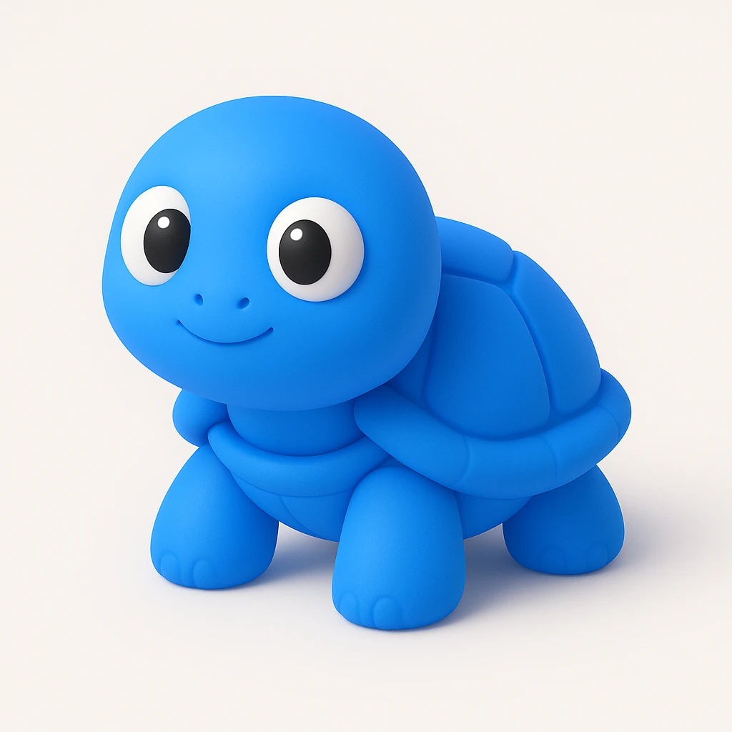 whimsical 3D green turtle with a round face, large expressive eyes and tiny paws emoji