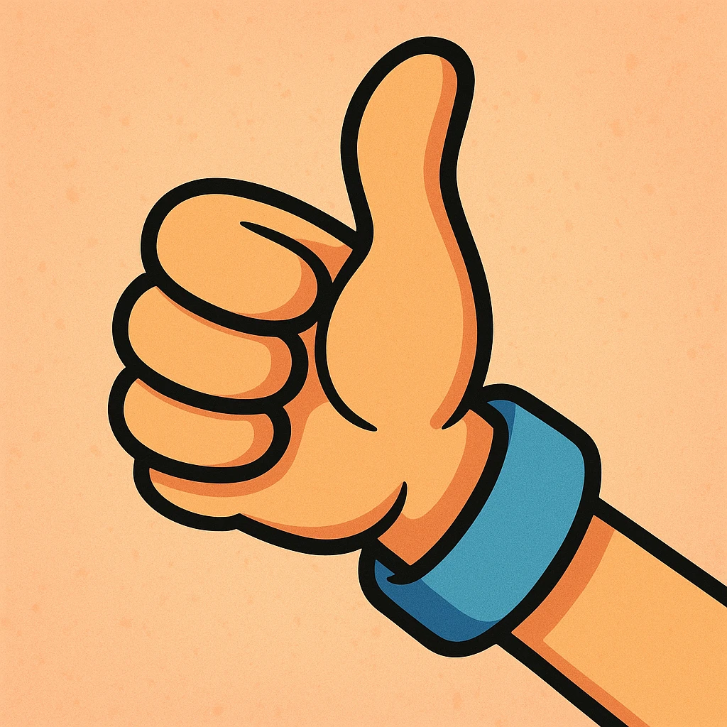 cartoon hand giving a thumbs up, bold lines, bright colors emoji