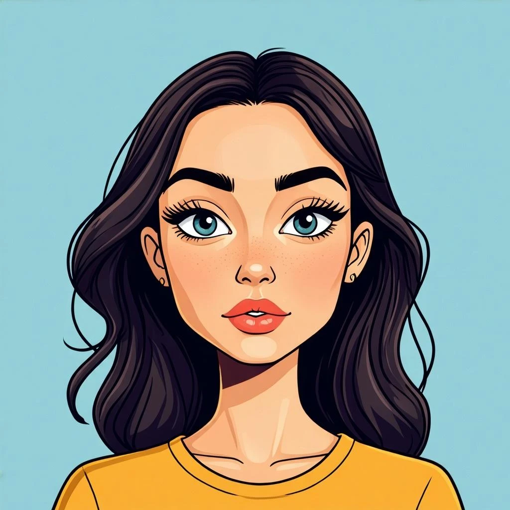 a woman with thin eyebrows (cartoon colourful style) emoji