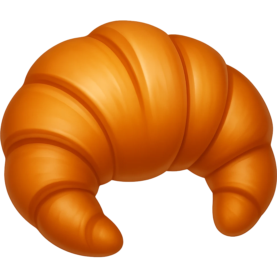 Create another croissant in the style of Apple emojis, with no background. The style is apple emoji style, concise prompt. emoji