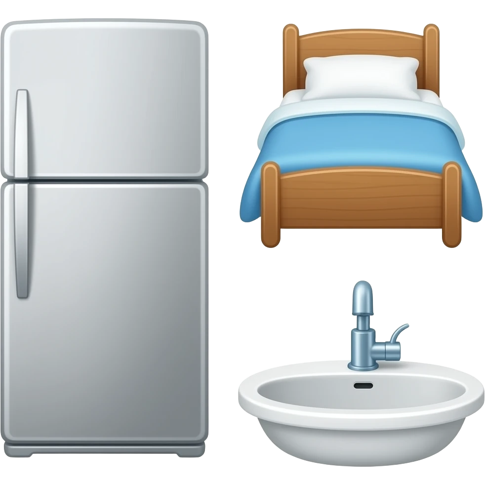 Refrigerator, bed, and sink emoji
