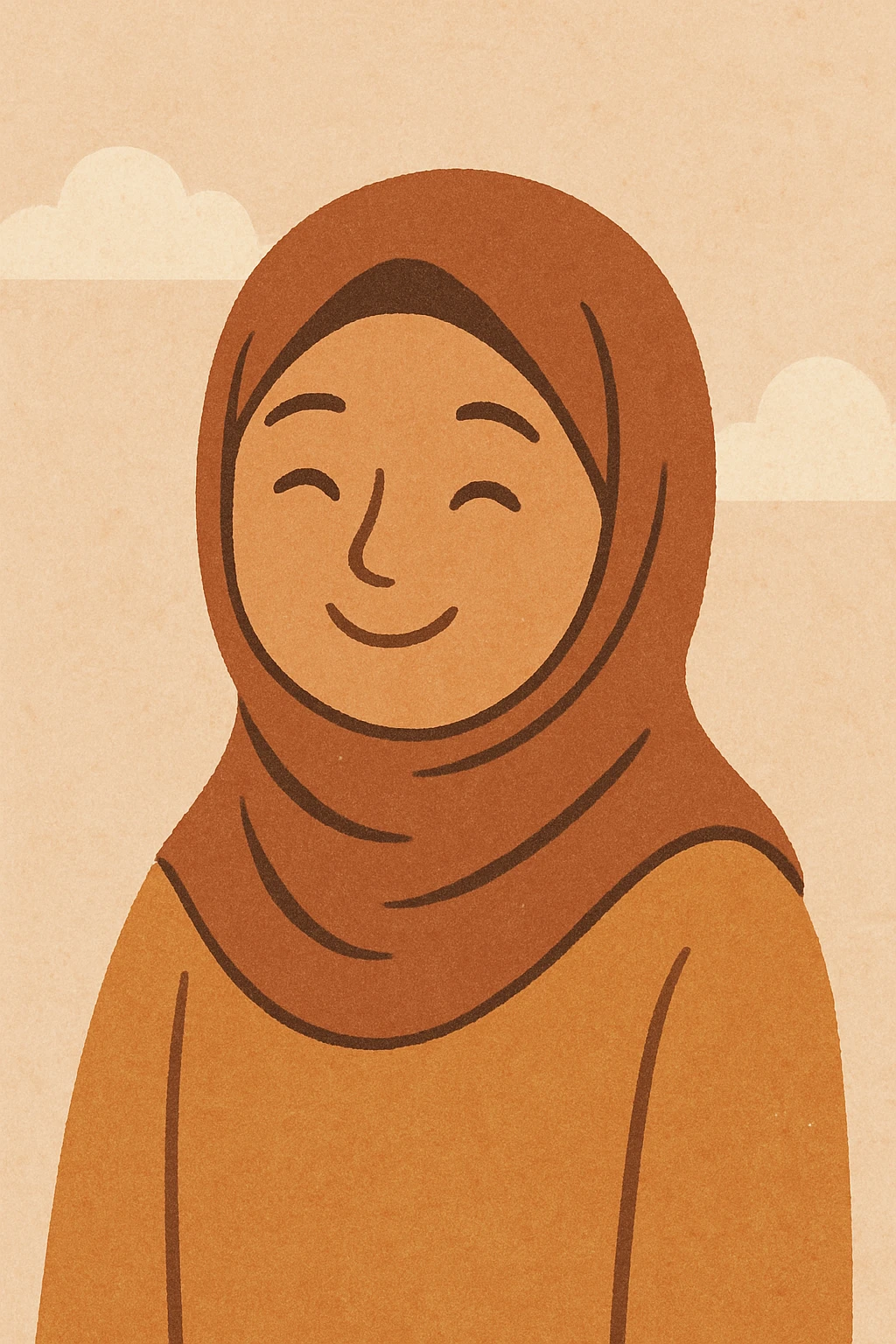 a hijab girl, smiling, minimalistic flat design, soft colors emoji