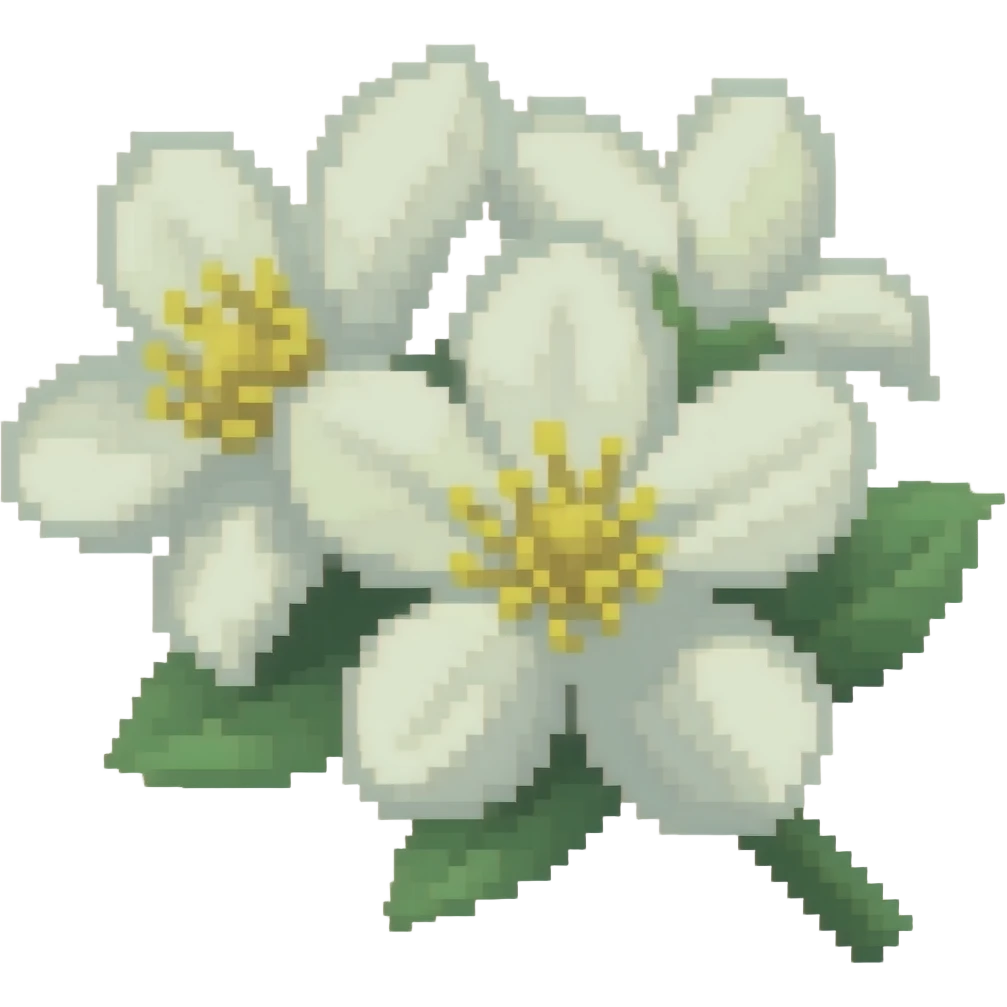 white jasmine flowers pixelated and simplified emoji