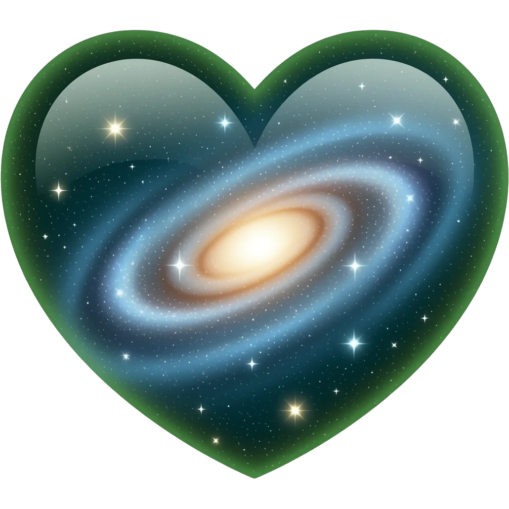 Green heart with a galaxy pattern emoji