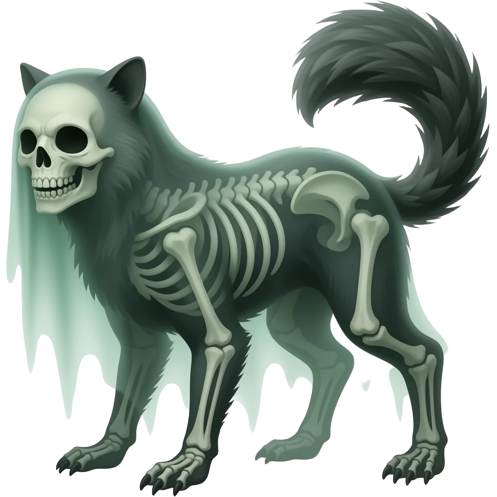 spectral spooky dark bleak blackish swampy white-skeletal gloomy ghostly dark greyish dark-deep-greenish foggy eldritch beautiful realistic edgy fantasy ghoul-like stitched vernid-sergal-fursona animal creature with a tufted tail full body with intricate markings emoji