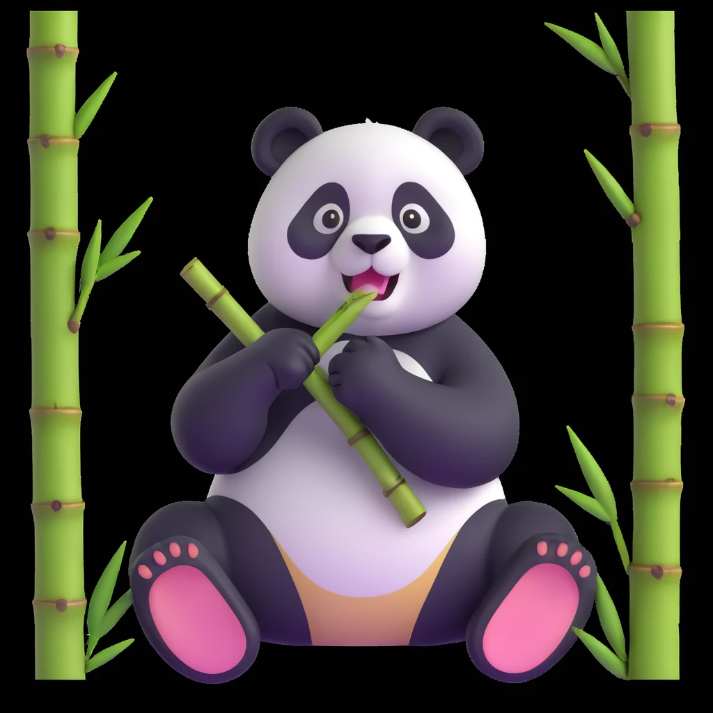 panda eating bamboo in forrest background, close up pose emoji