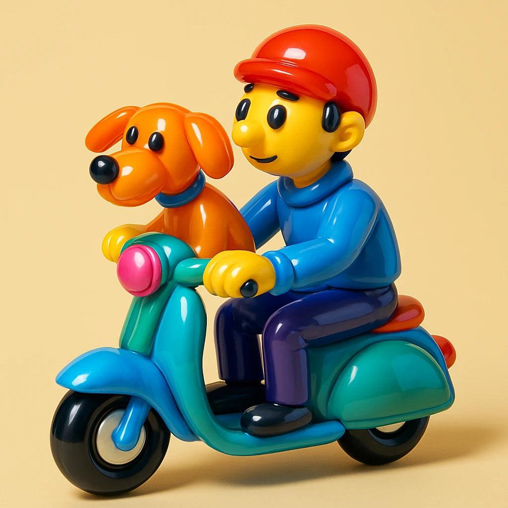 man and his pet dog riding a vespa emoji