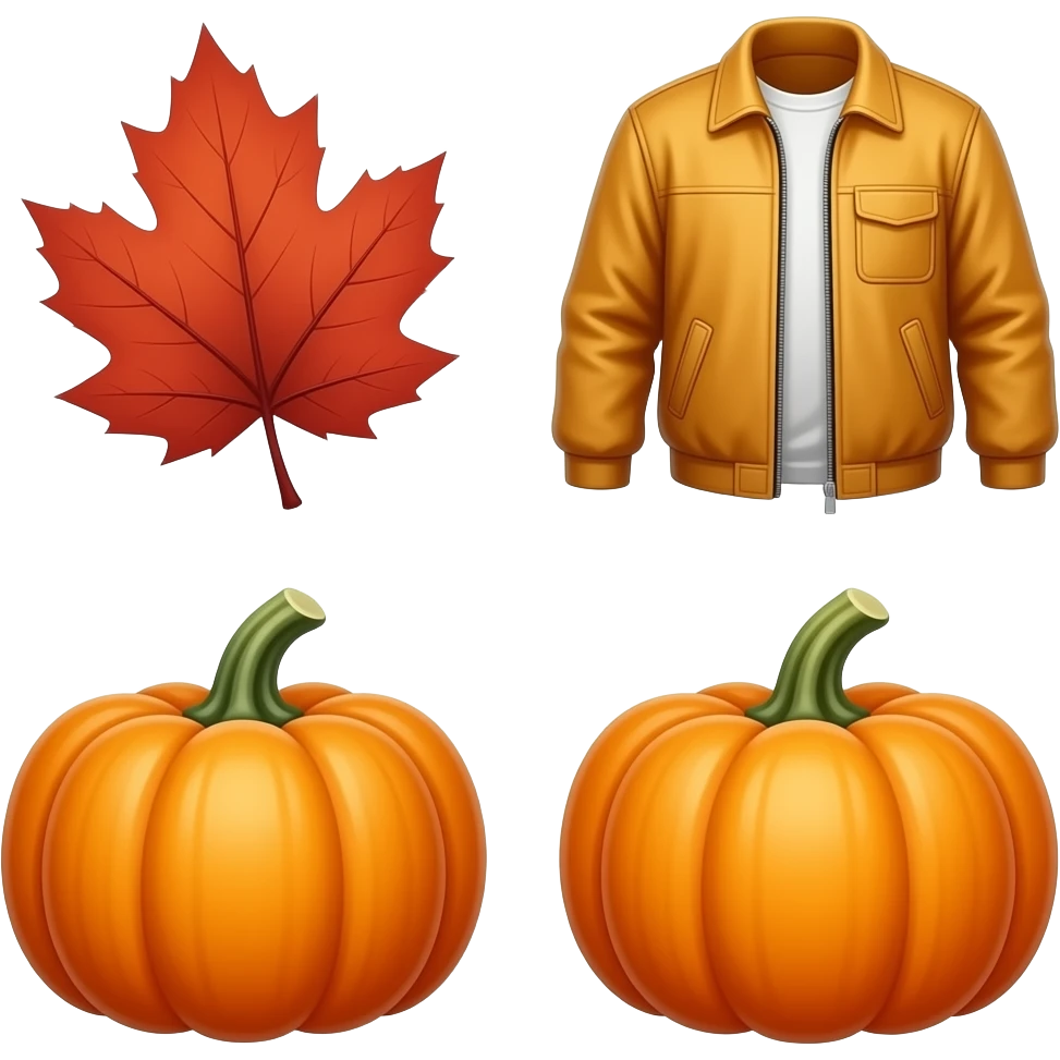 Red leaf, jacket, and pumpkins emoji