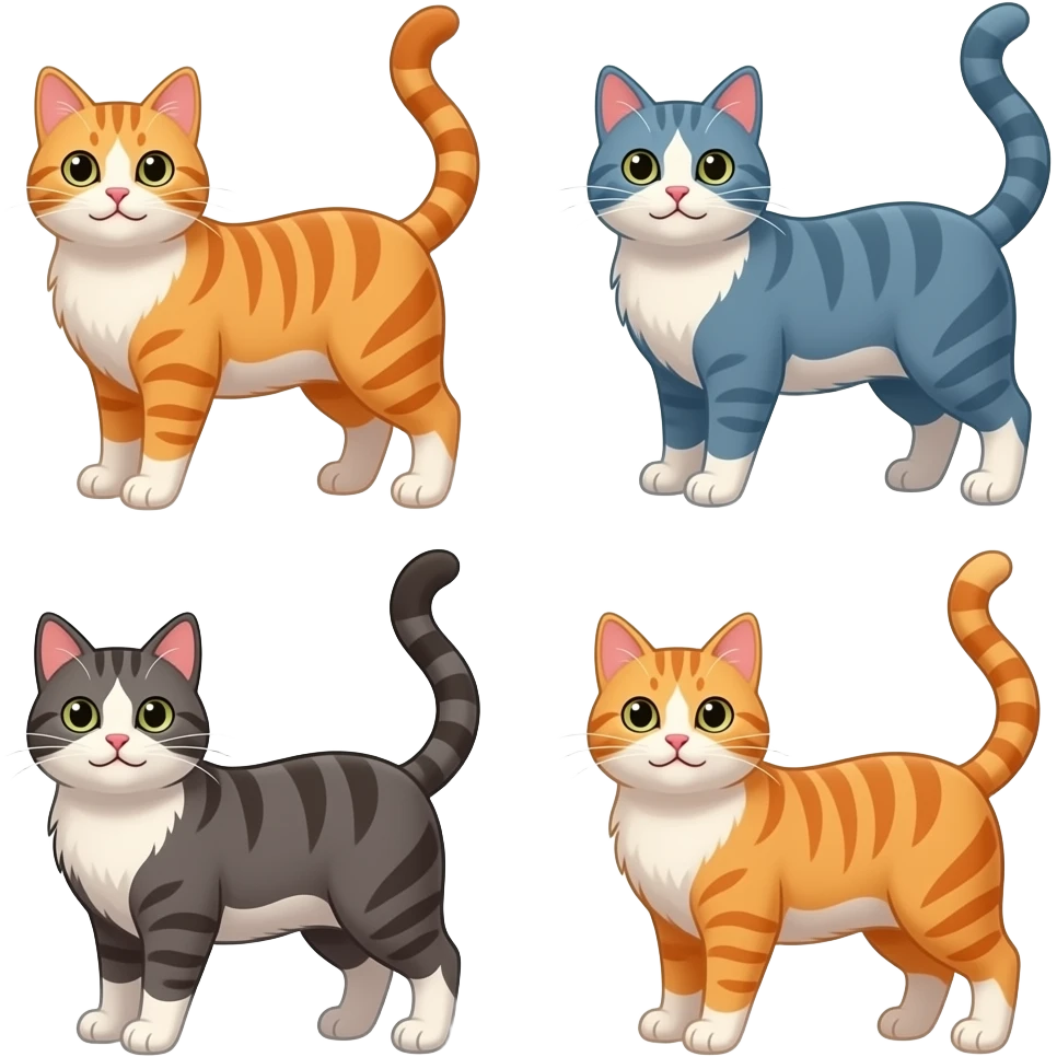 5 colorful cats in interesting poses emoji