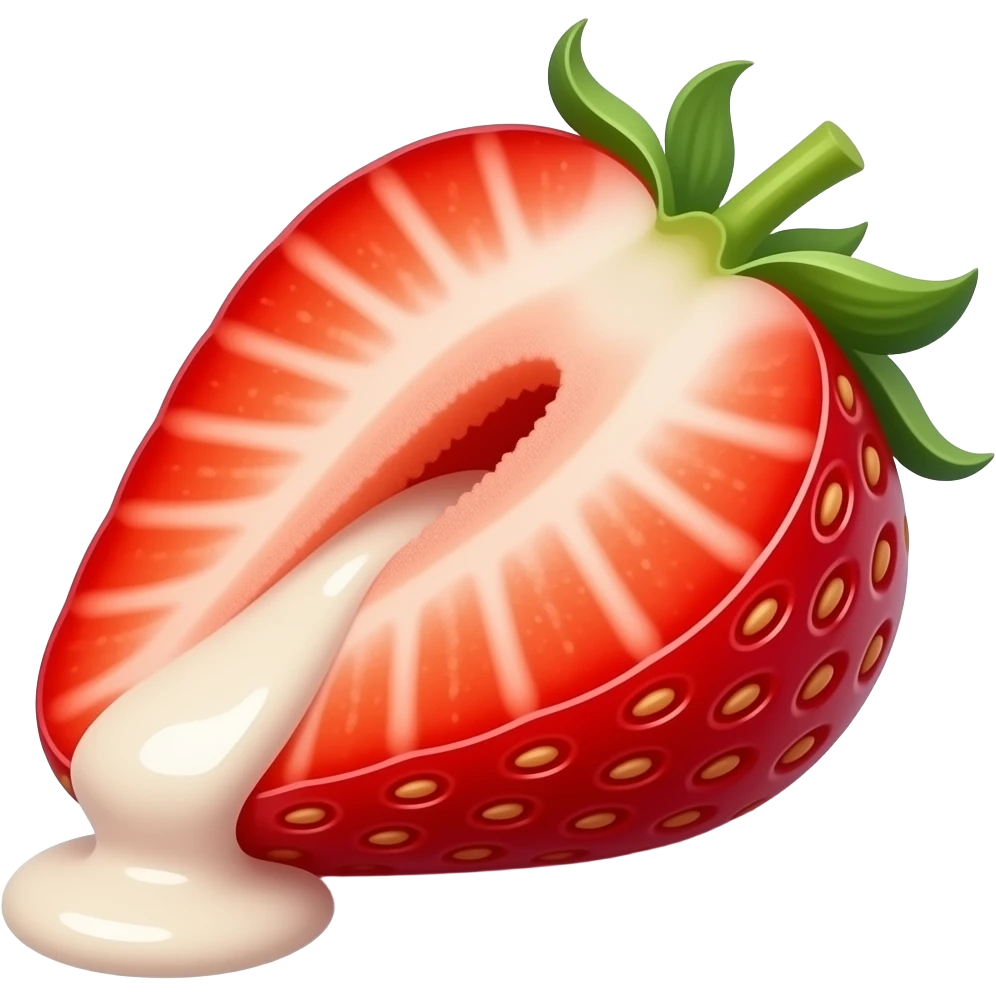 Sliced strawberry with cream pouring out of it. emoji