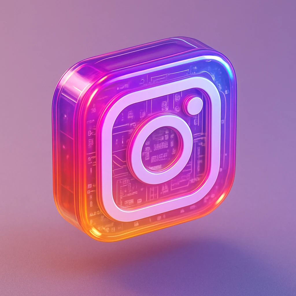 Instagram logo with gradient colors and glossy finish, app icon style emoji