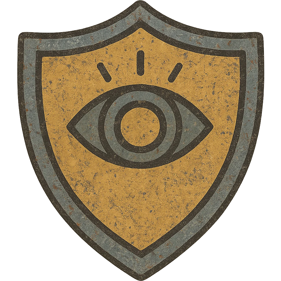 Make the shield with the Eye of Ibad look more ancient, with weathered metal, faded paint, and worn details, keeping the background transparent. emoji