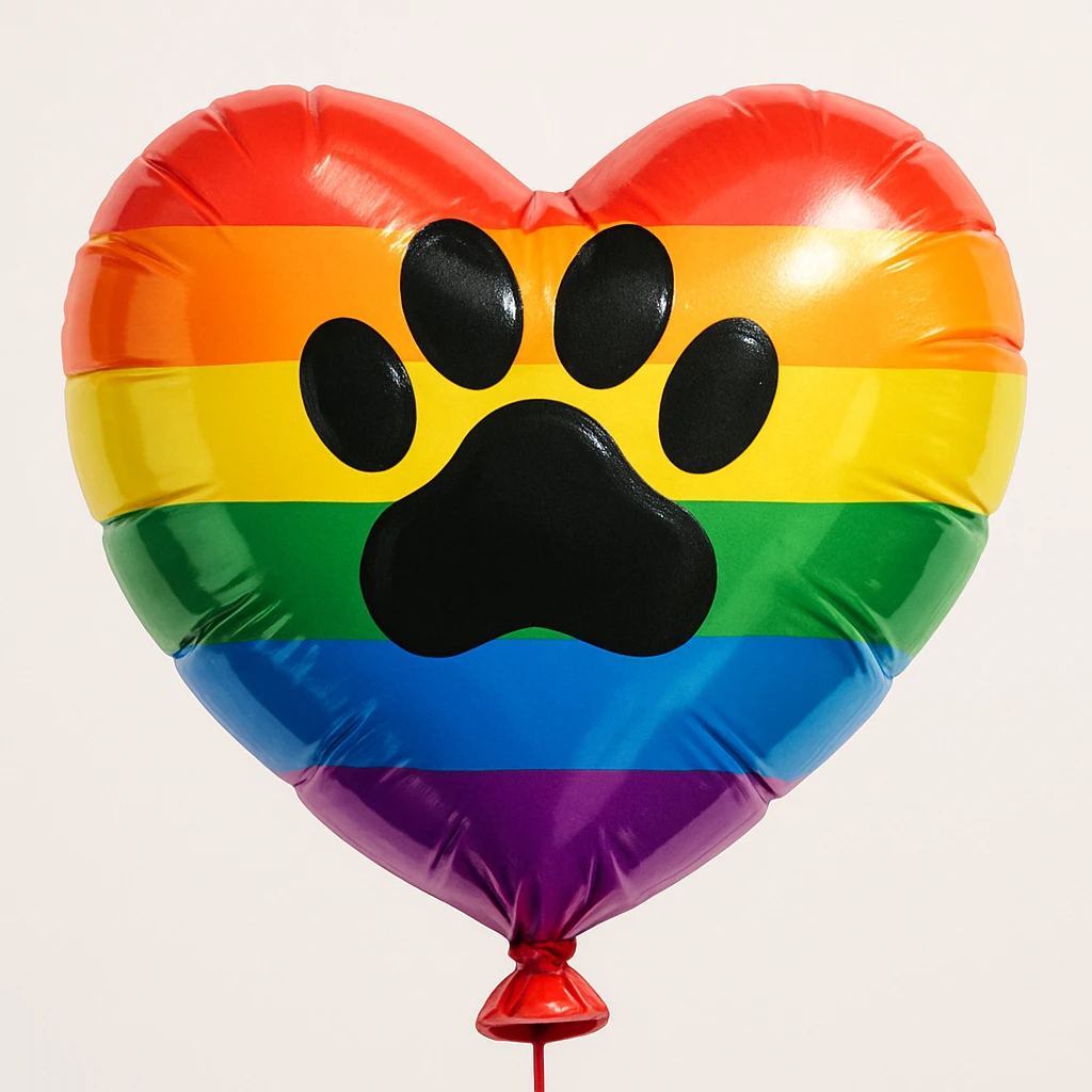 rainbow pride heart with a paw print on top, balloon style, no text emoji