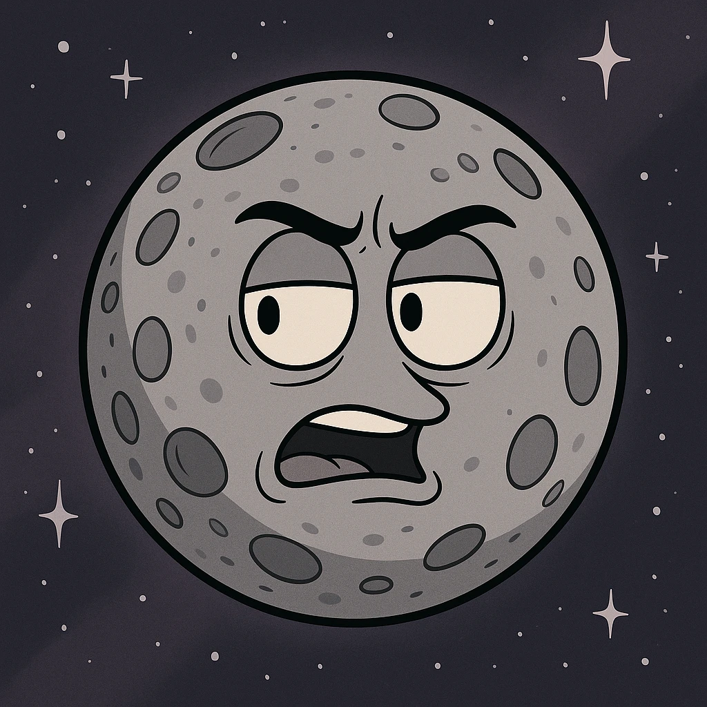 stylized cartoon planet Mercury, gray with craters, simple space background emoji
