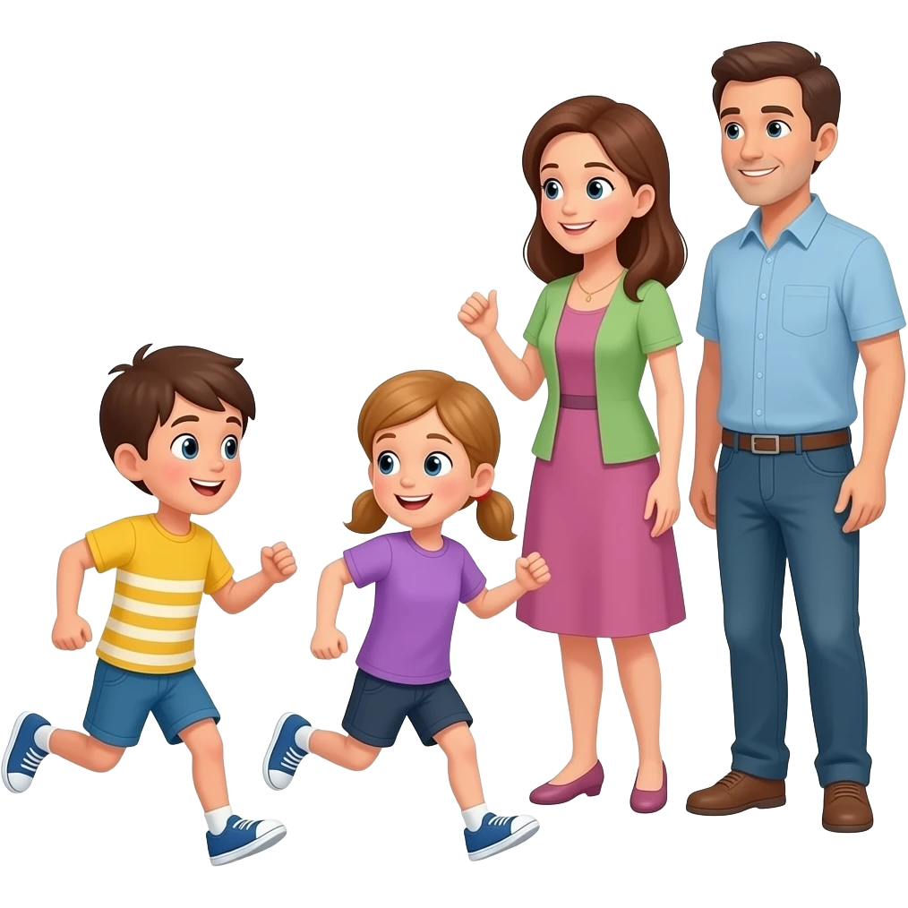 Emoji two Children running and two parents watching them emoji
