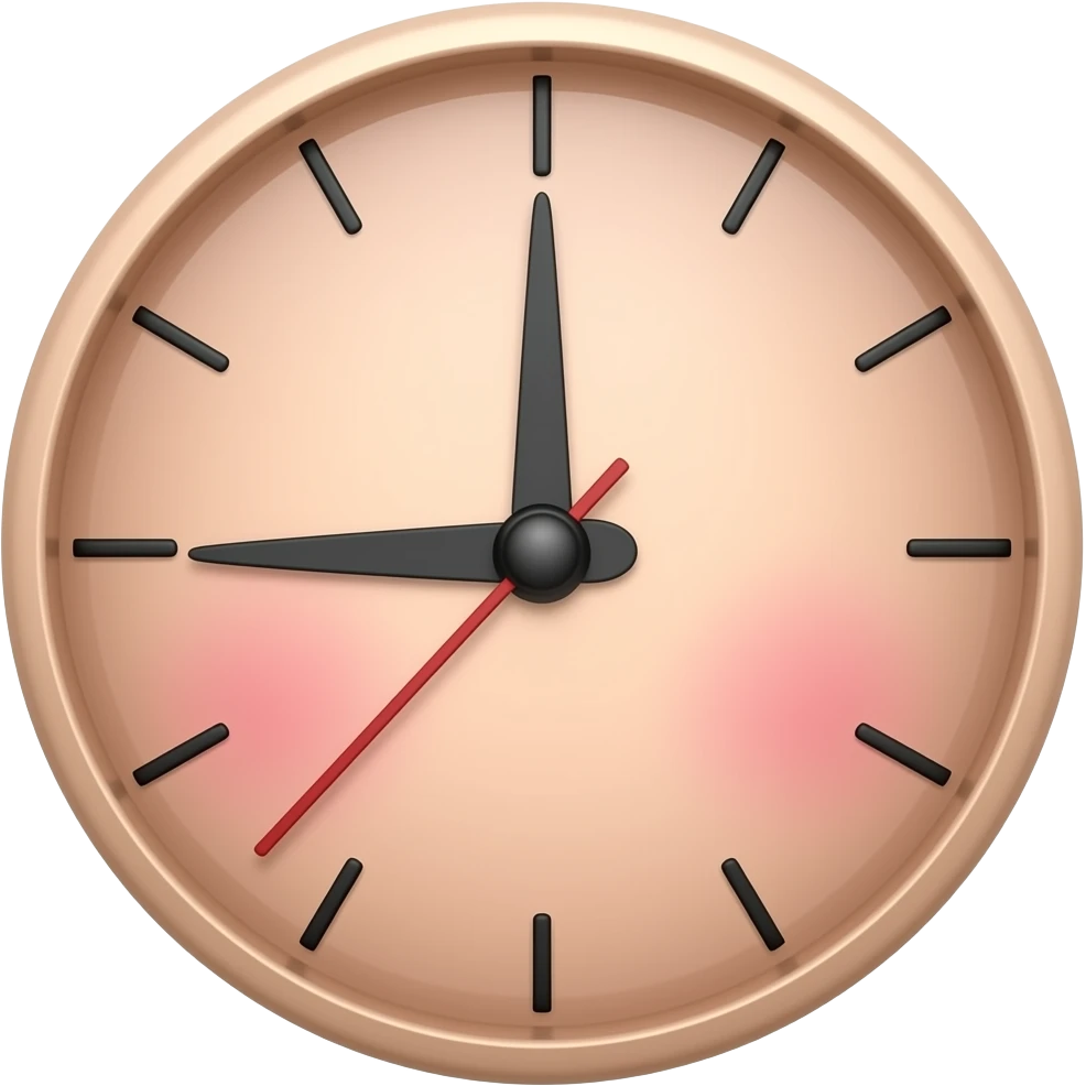 A blushing emoji with clock it hands emoji