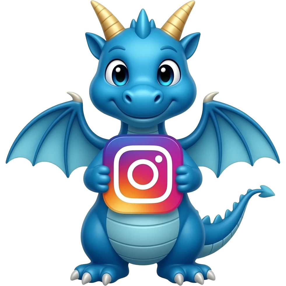 Blue dragon holding instagram logo front looking emoji