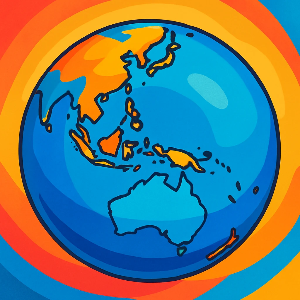 blue globe focused on Australia, vibrant and colorful style emoji