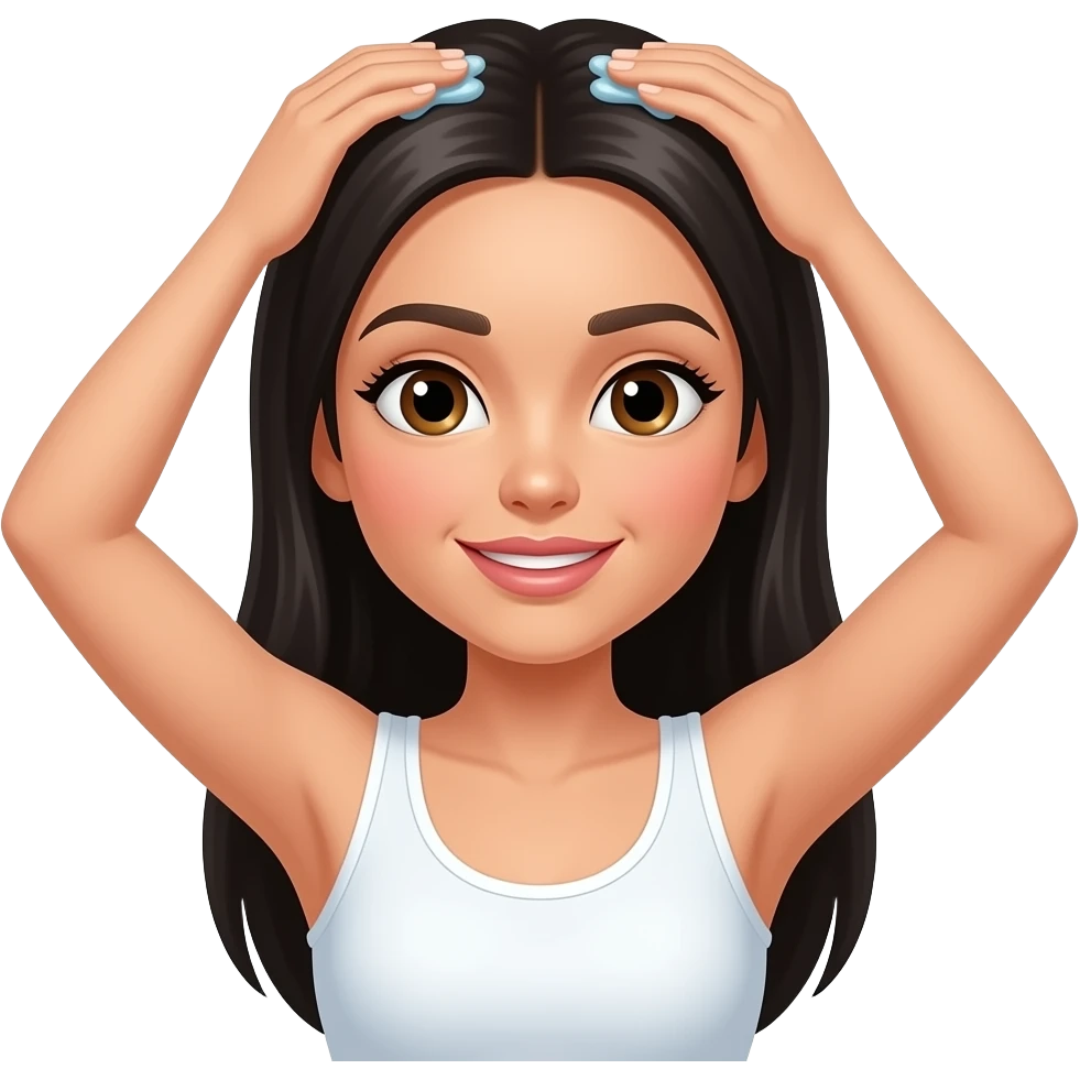 White girl taking care of her black hair by giving herself a hair tonic massage, iPhone emoji style emoji