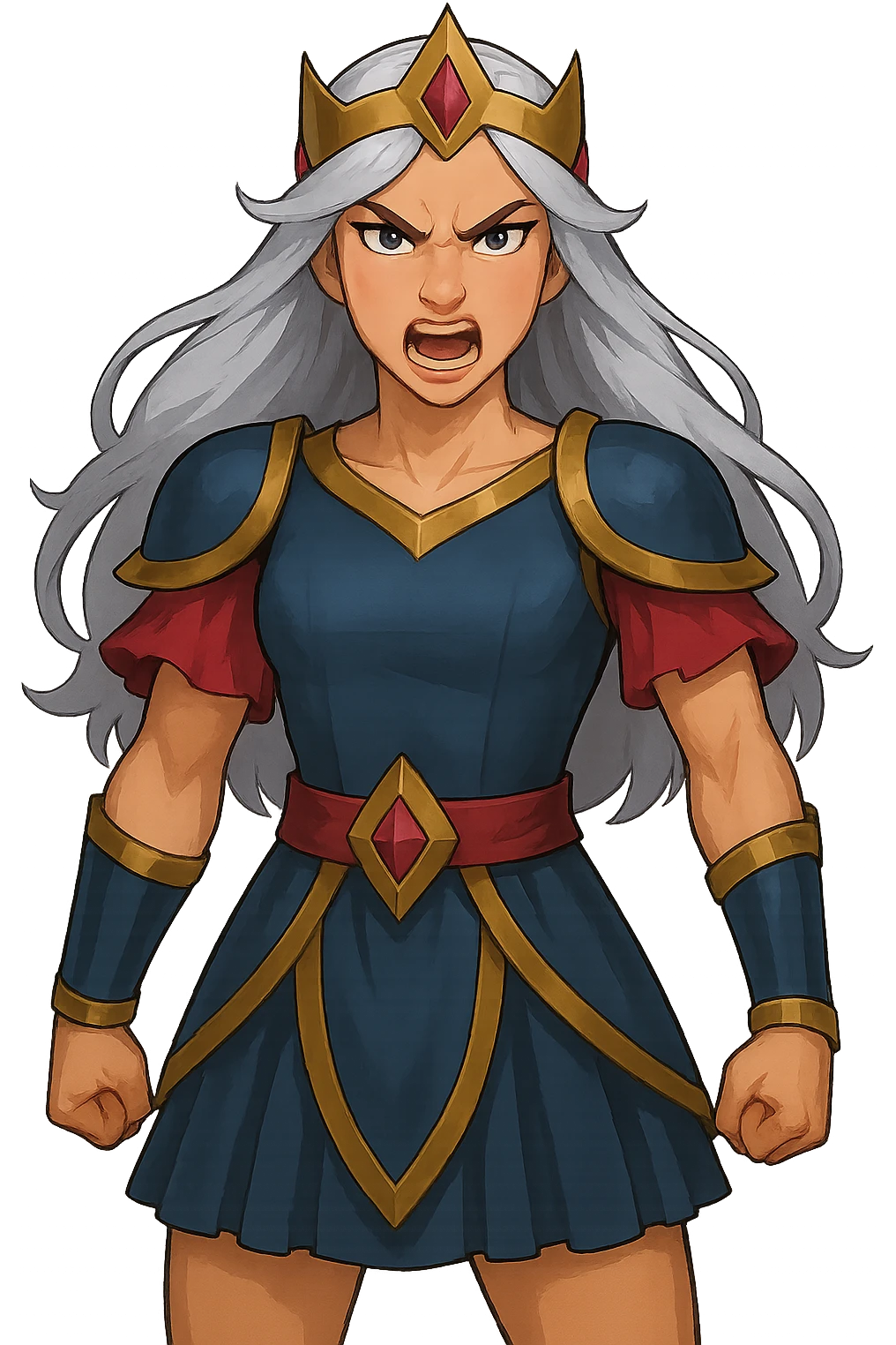 Change the character's face to an angry expression, keep the pose and style the same, transparent PNG. emoji