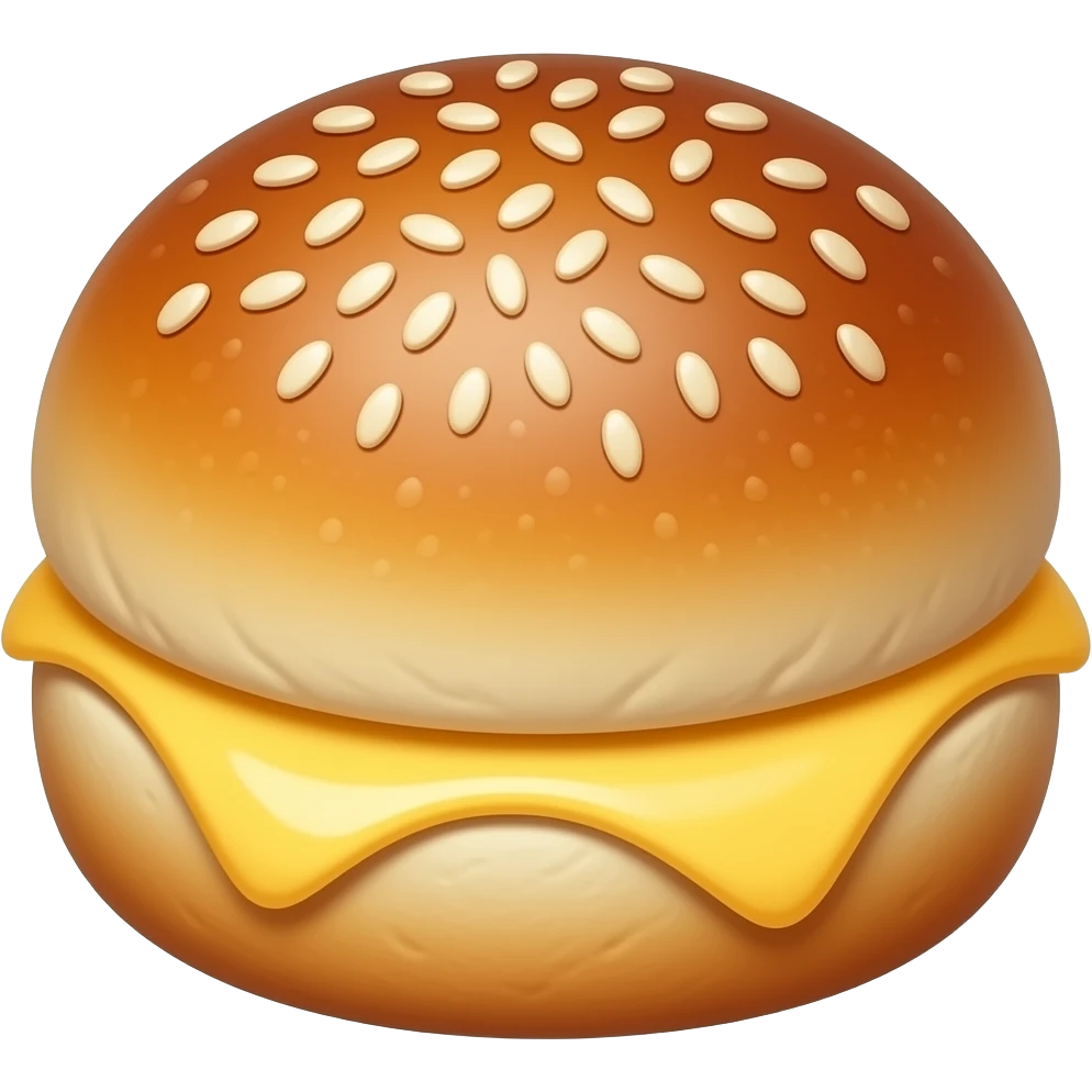 Inside a rund sesam bread kunfa with cheese emoji